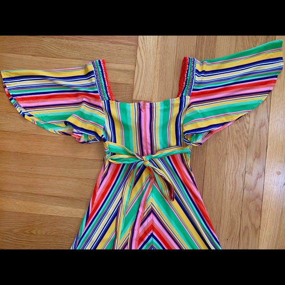 Vintage 70s rainbow striped flutter sleeve dress - Picture 5 of 6